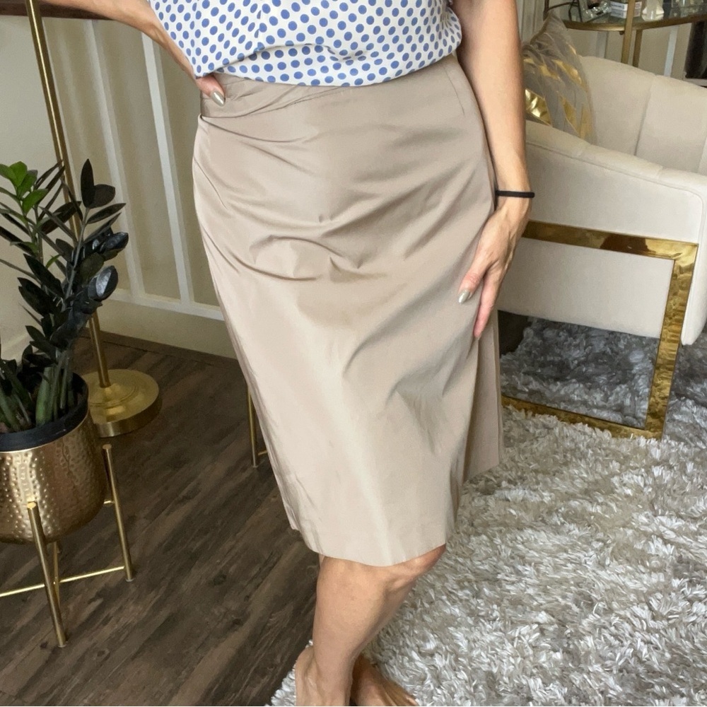 Rena Lange Knee Length Beige Pencil Straight Side Zip Women's Skirt Plus Size 16